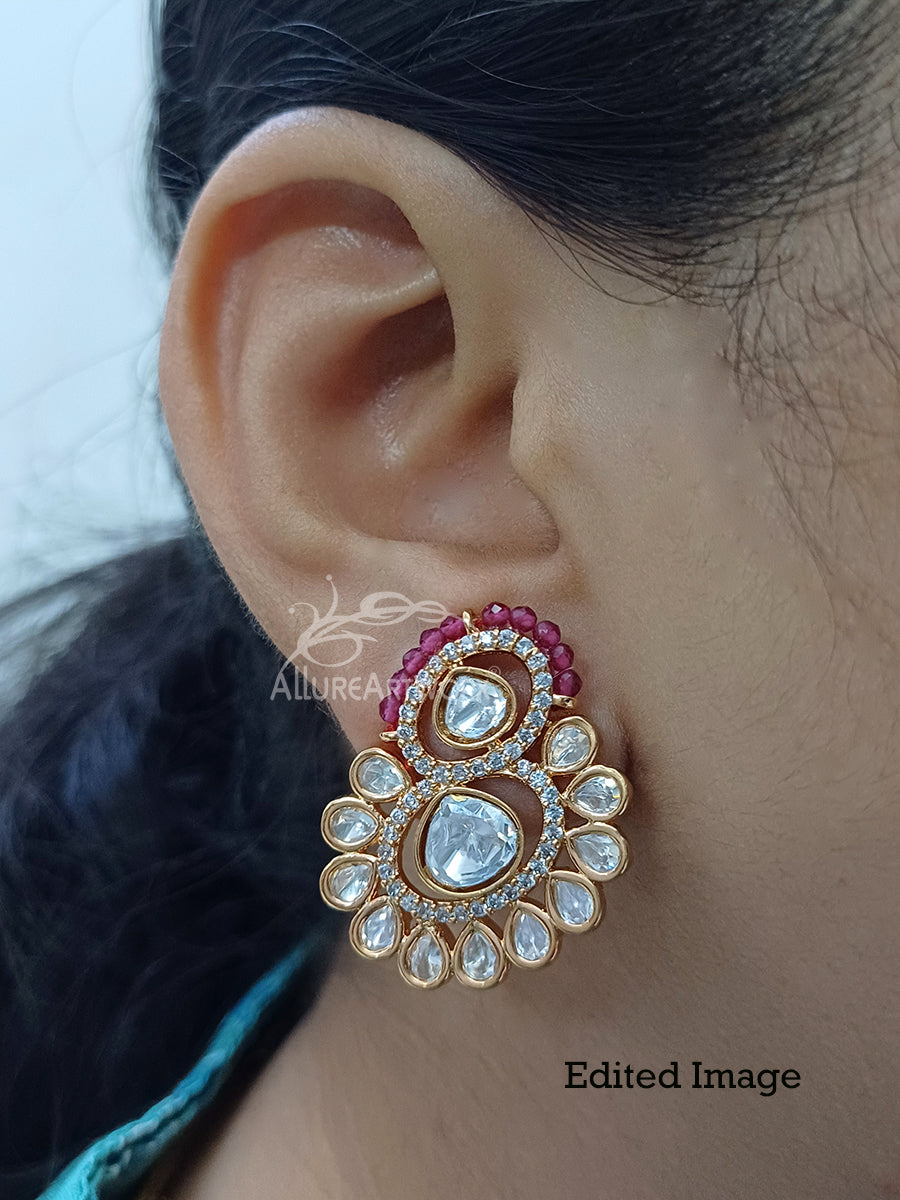 Kundan Earrings(dark pink)