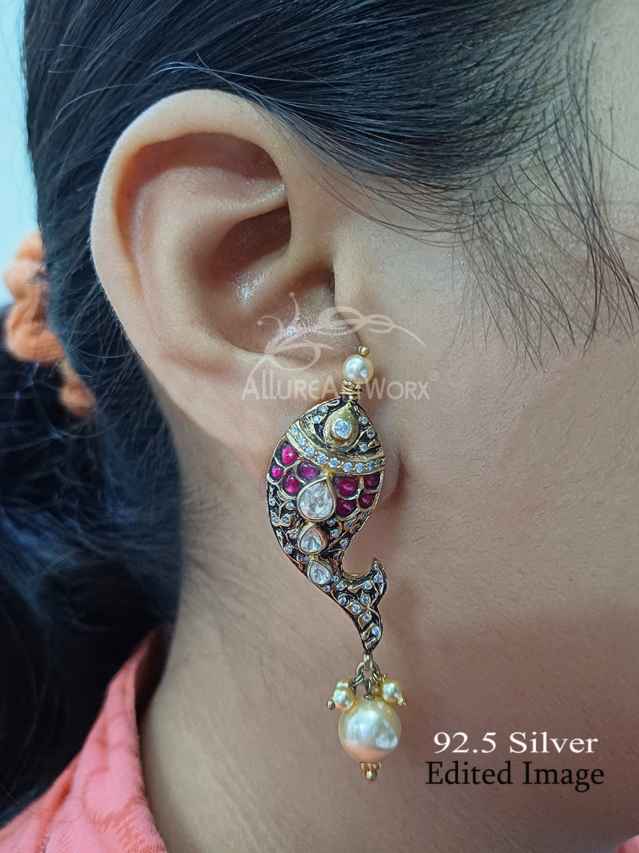 Krithi Silver Earrings(dark pink)