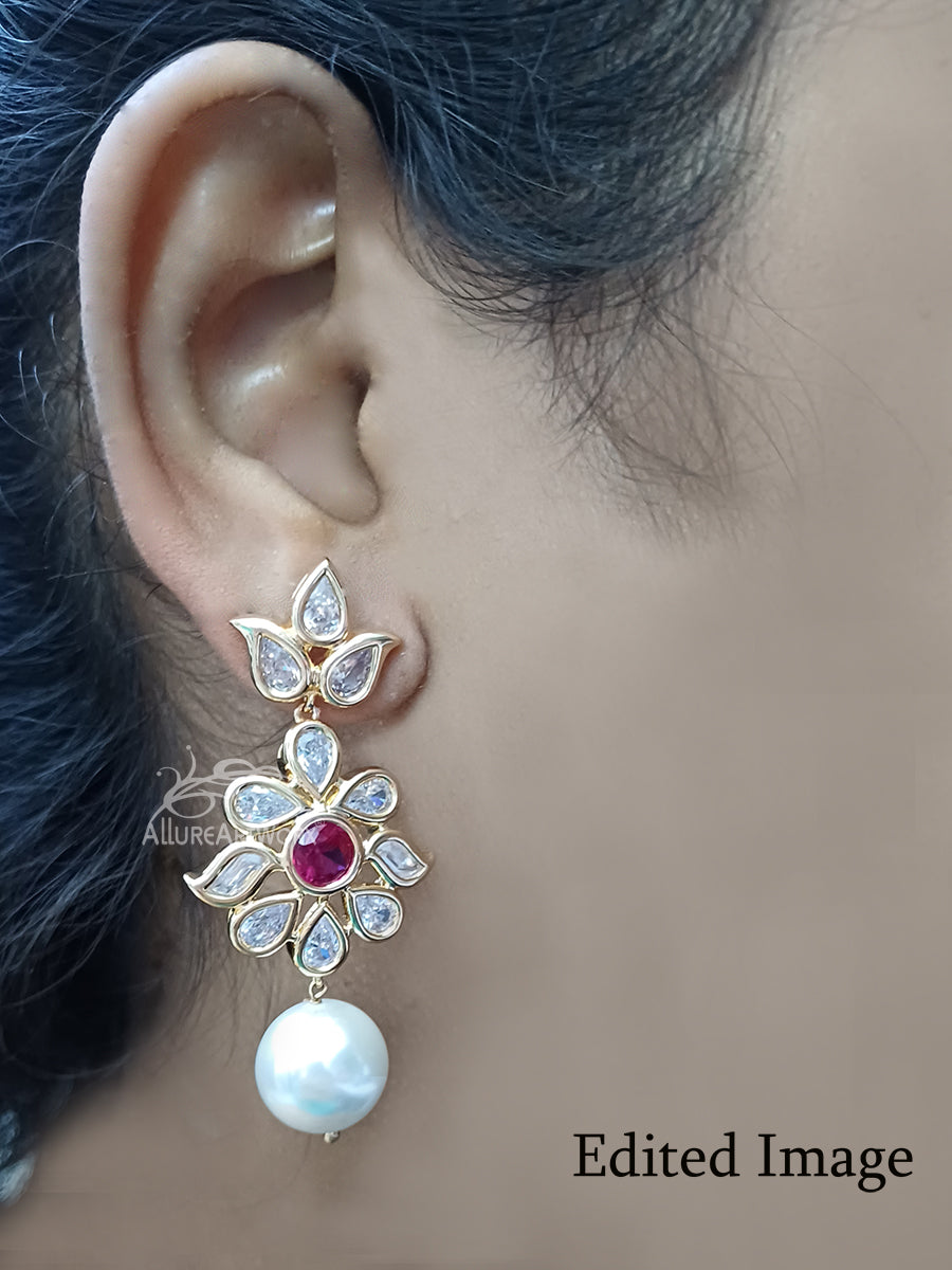 Uncut Earrings(Dark Pink)