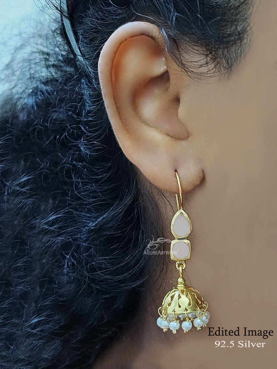 Rosequartz Silver Jhumkis