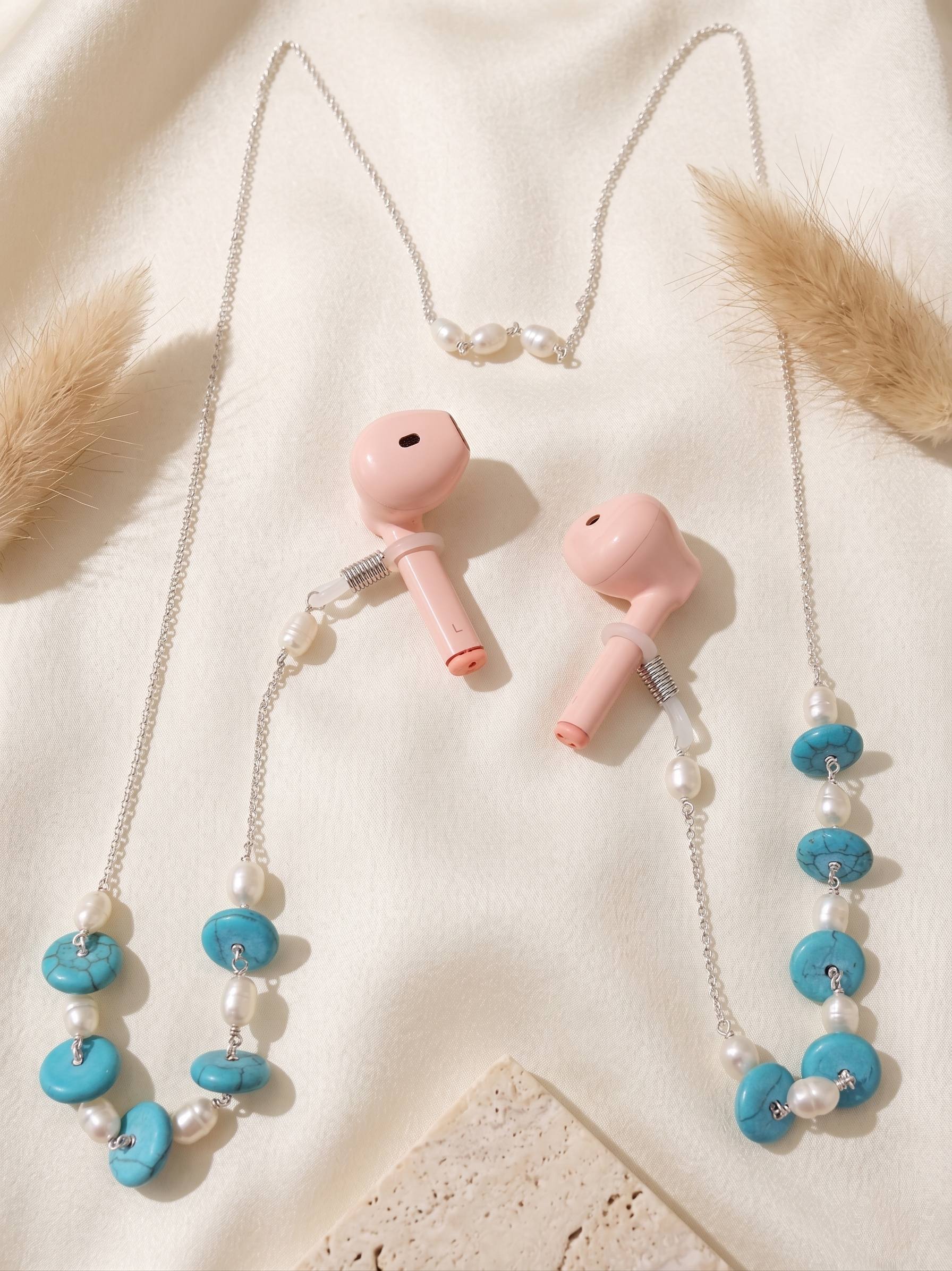 Turquoise Pearl Earpods Chain