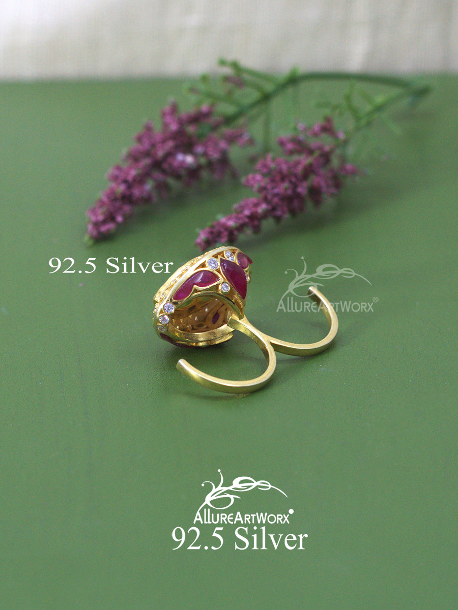 Aditri Silver Ring(two finger ring) Dark Pink