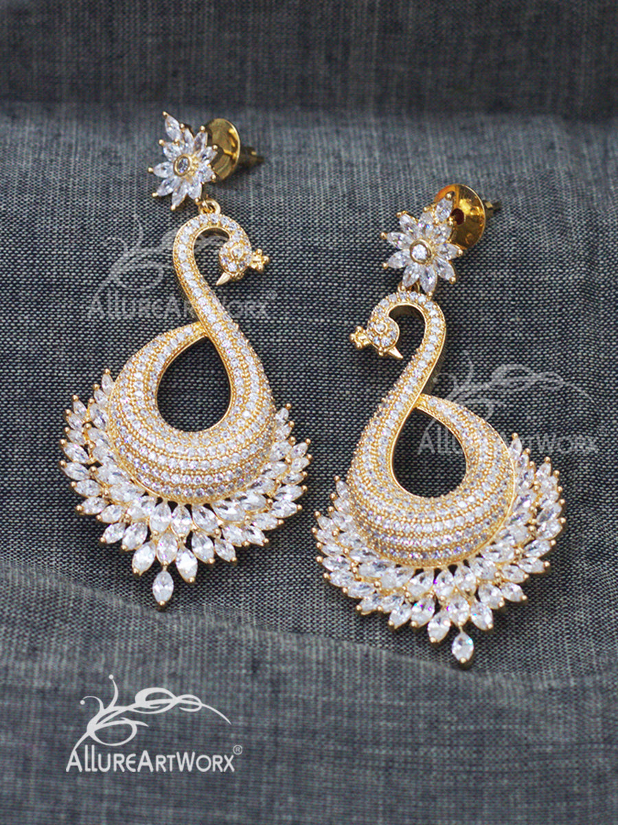 Peacock Earring Design Elaborate Peacock Design 22K Gold Earrings