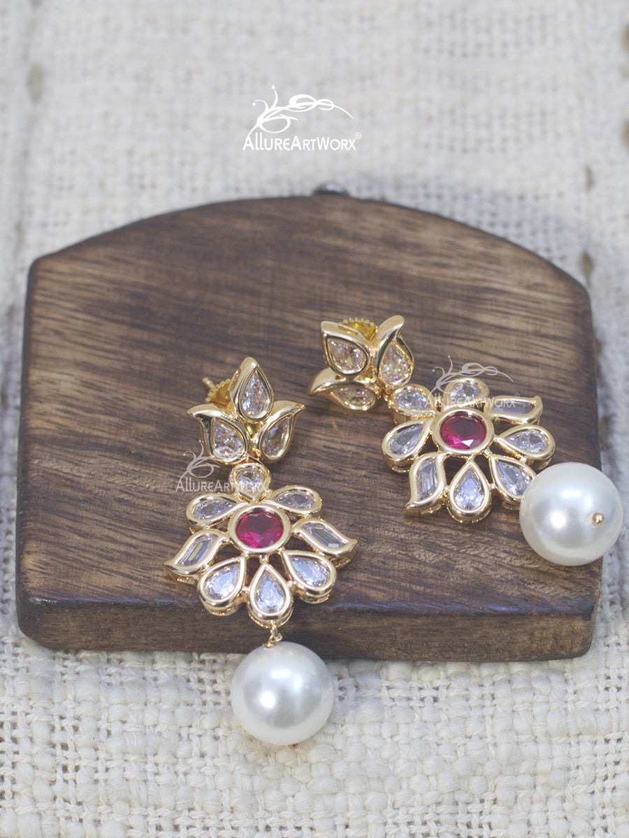 Uncut Earrings(Dark Pink)