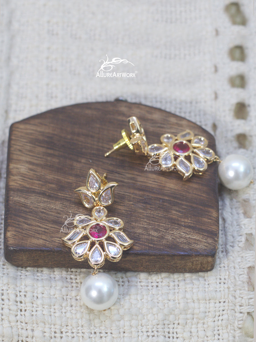 Uncut Earrings(Dark Pink)