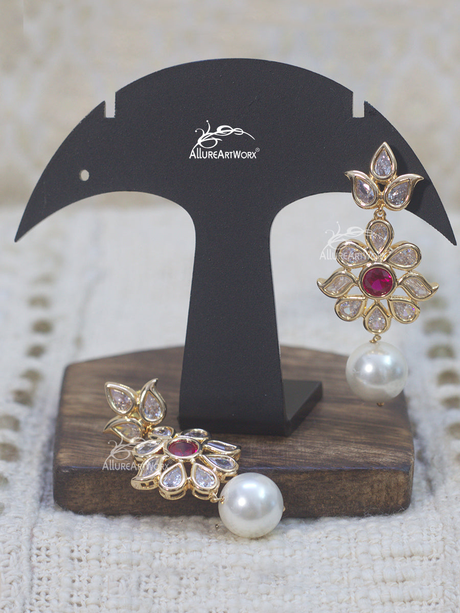 Uncut Earrings(Dark Pink)