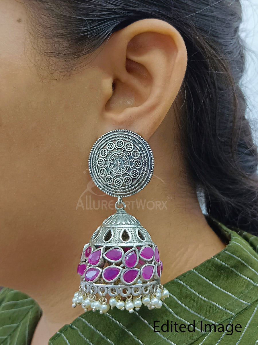 Traditional Earrings(dark pink-big)