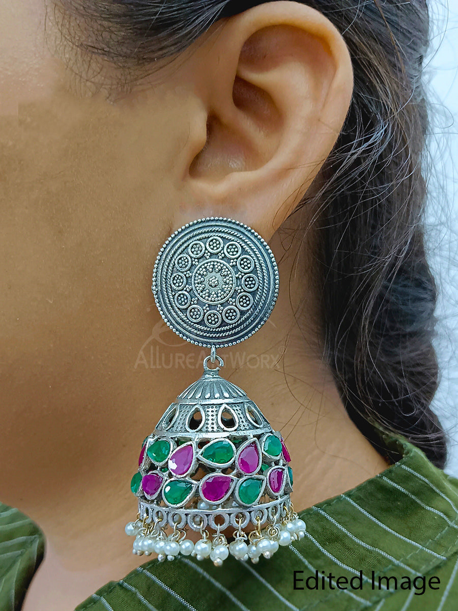 Traditional Earrings(dark pink-green-big)