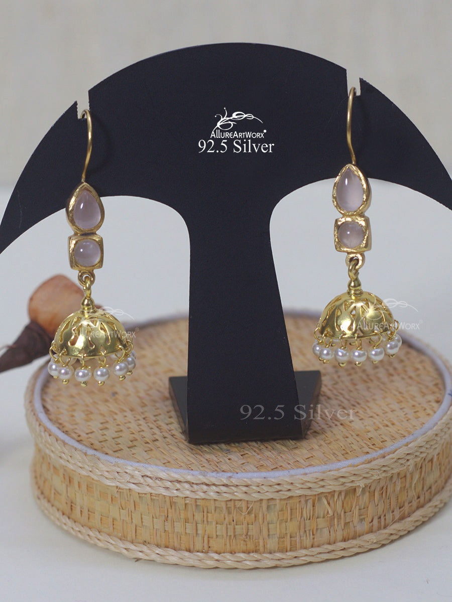 Rosequartz Silver Jhumkis
