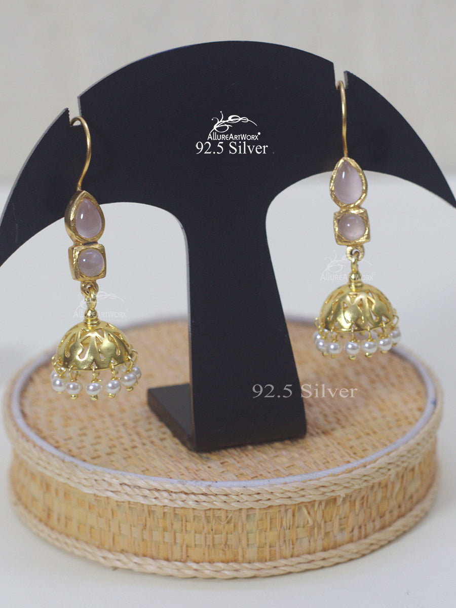 Rosequartz Silver Jhumkis