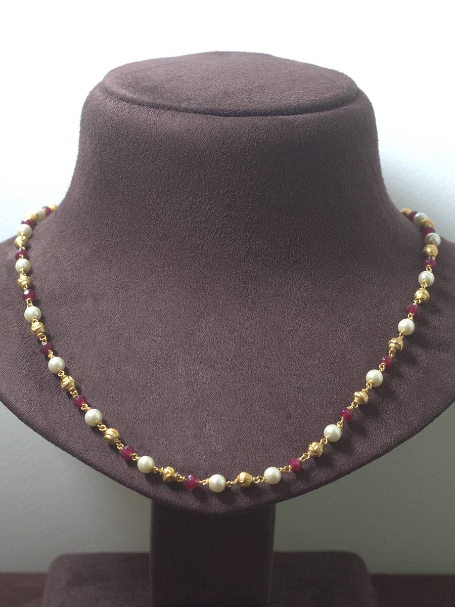 Pearl Gold Ball Neckpiece(dark pink)
