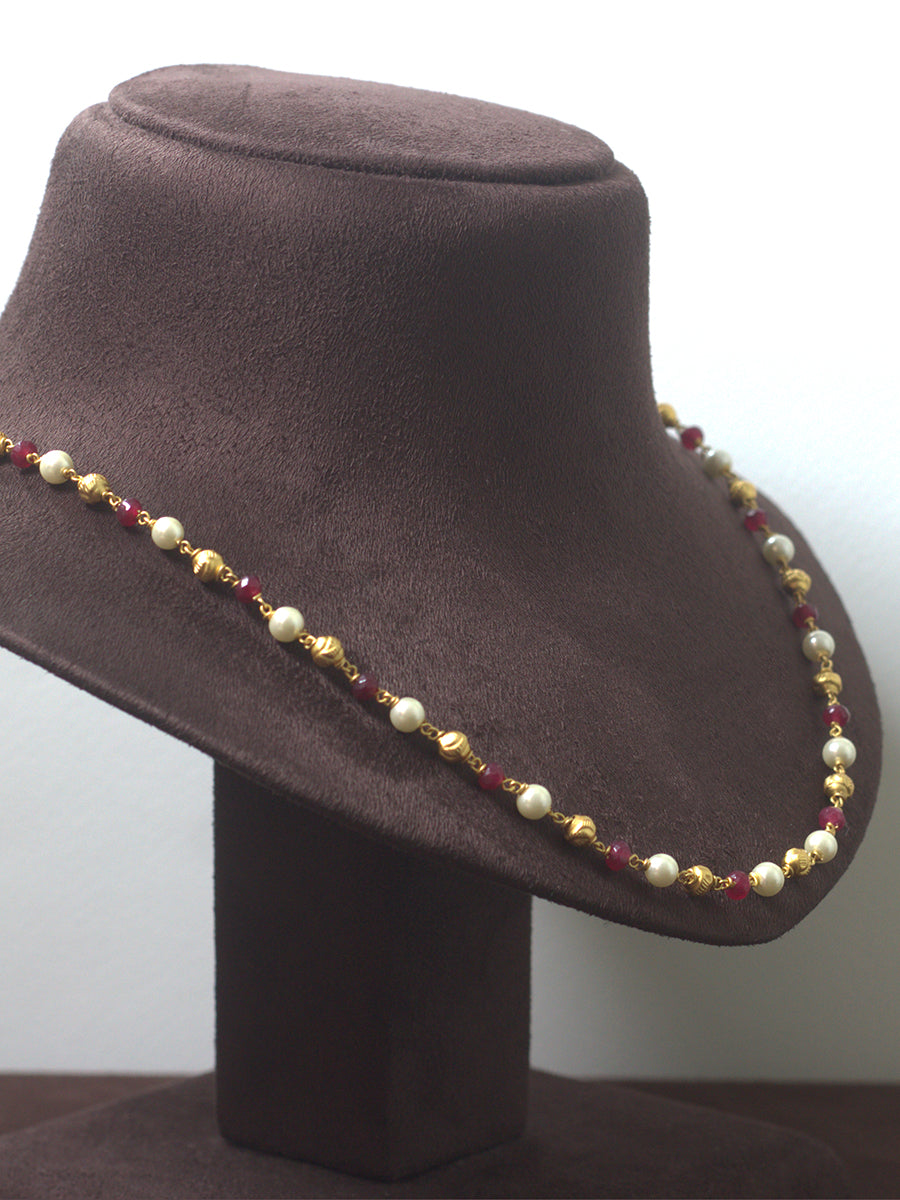 Pearl Gold Ball Neckpiece(dark pink)