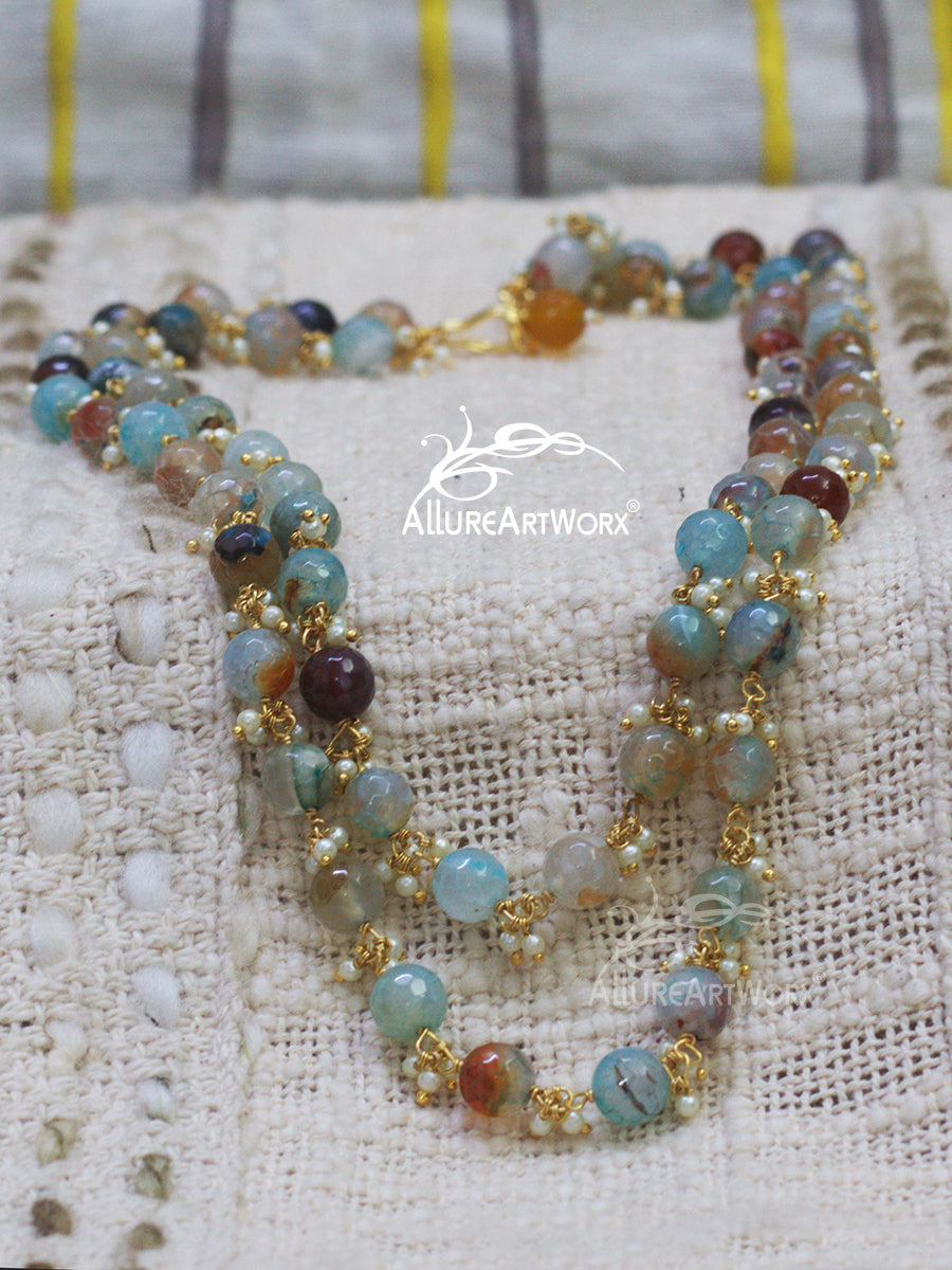 Blue Brown Agate Neckpiece