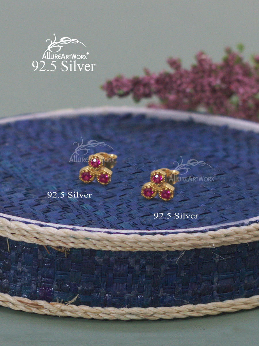 Anabel Silver Earrings(small-dark pink)