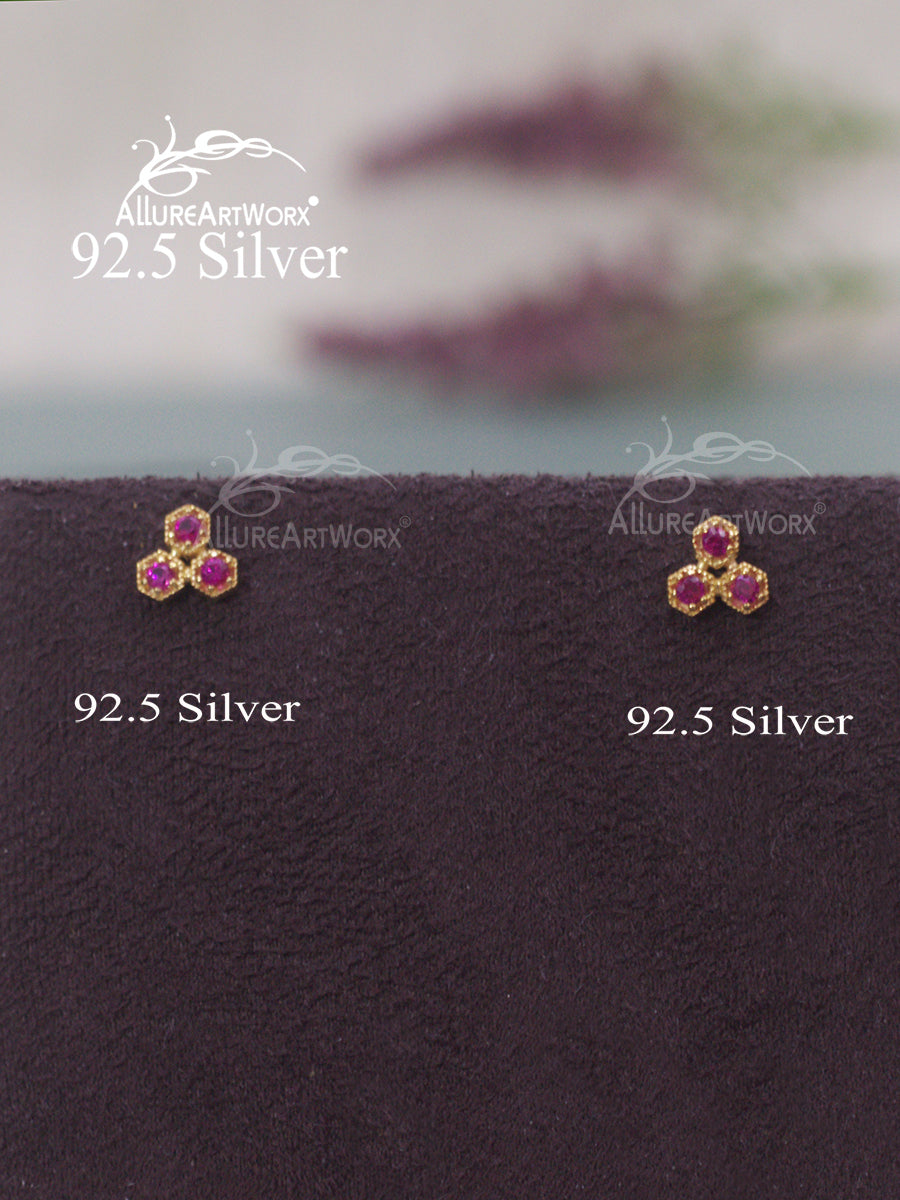 Anabel Silver Earrings(small-dark pink)