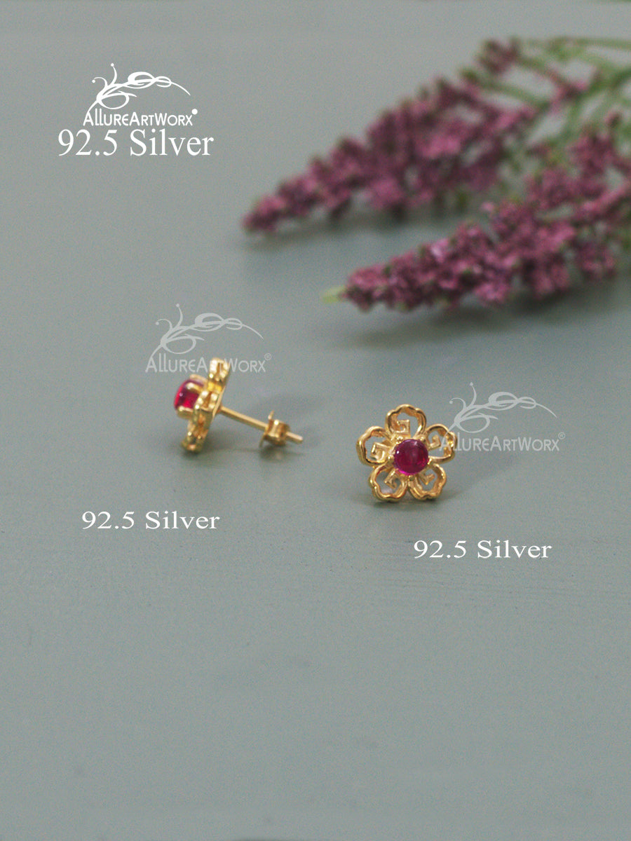 Pahi Silver Earrings(dark pink)