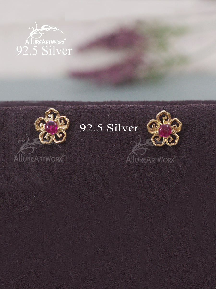 Pahi Silver Earrings(dark pink)