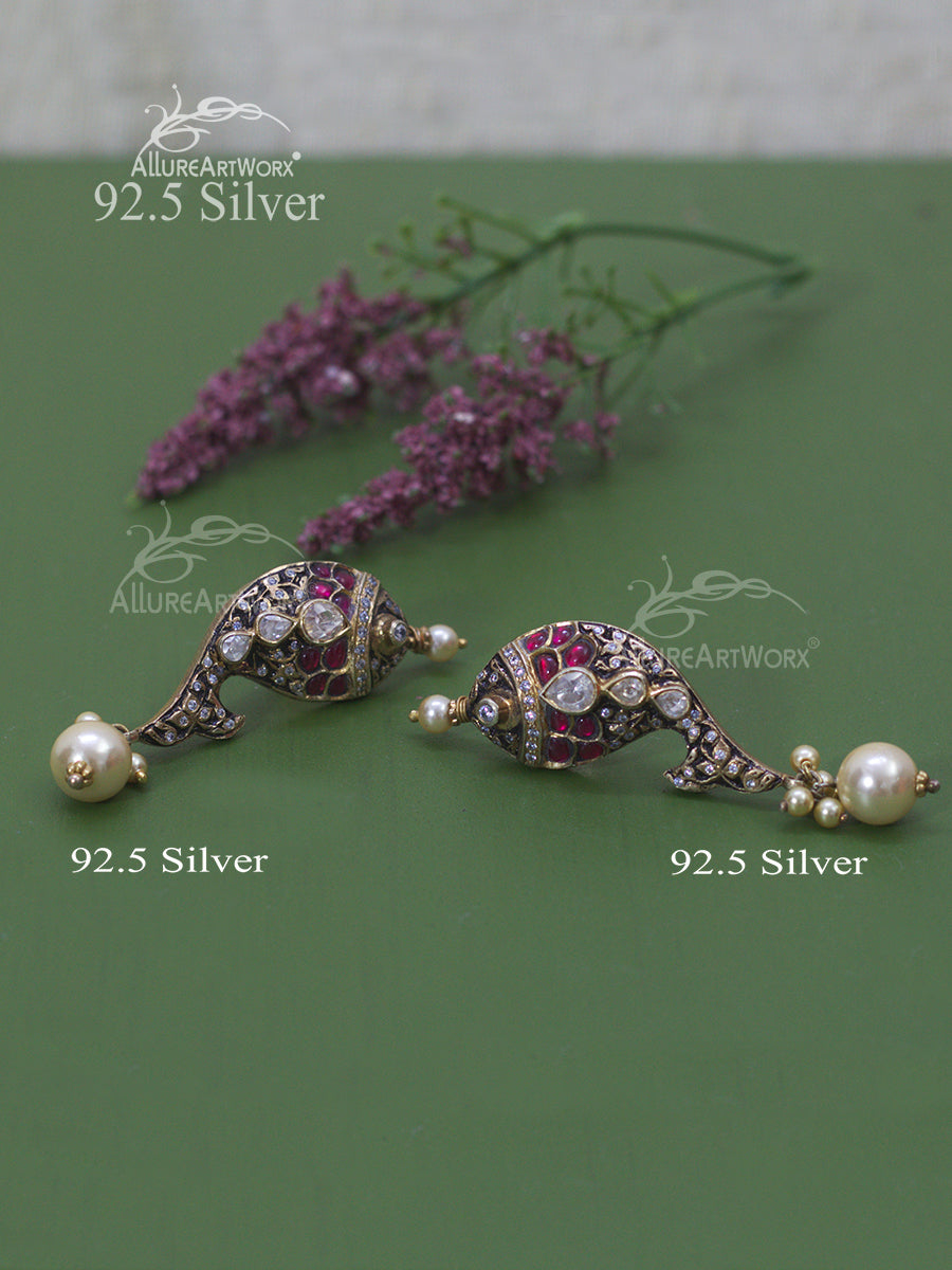 Krithi Silver Earrings(dark pink)