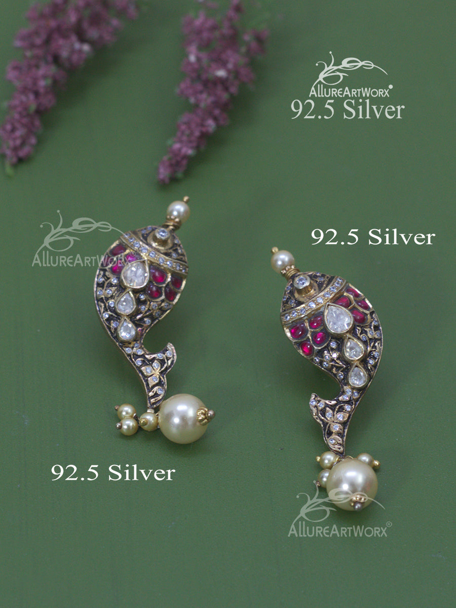 Krithi Silver Earrings(dark pink)