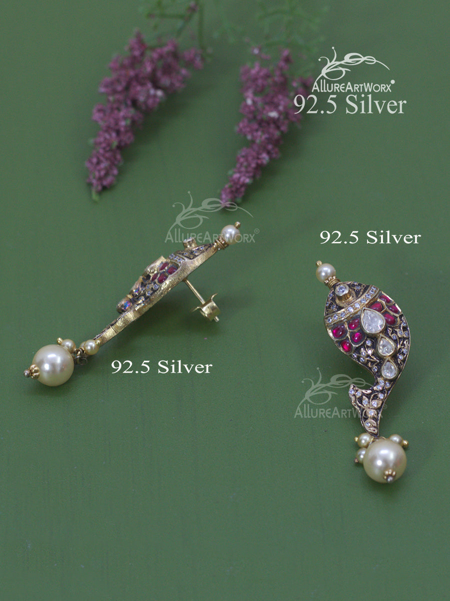 Krithi Silver Earrings(dark pink)