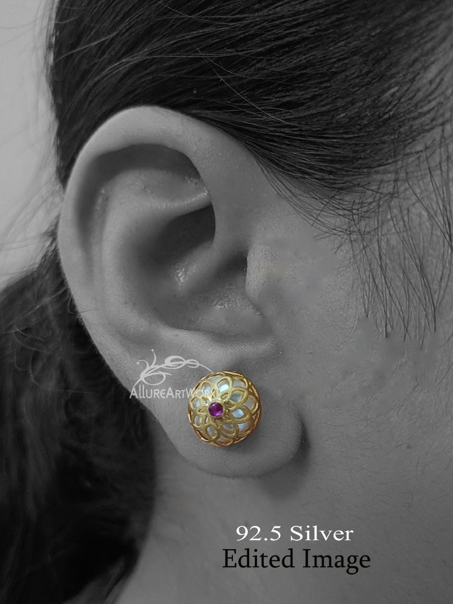 Amanthis Silver Earrings(Dark Pink)