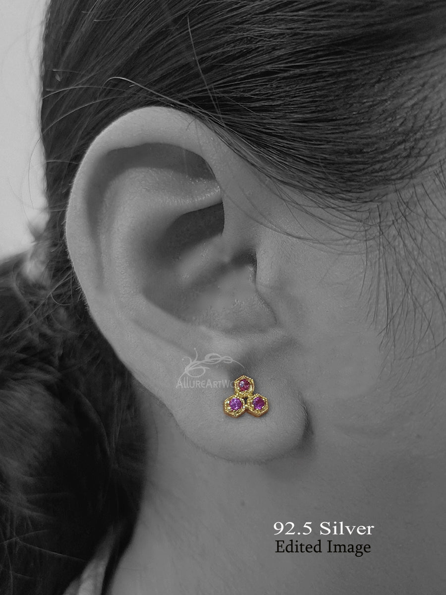 Anabel Silver Earrings(small-dark pink)