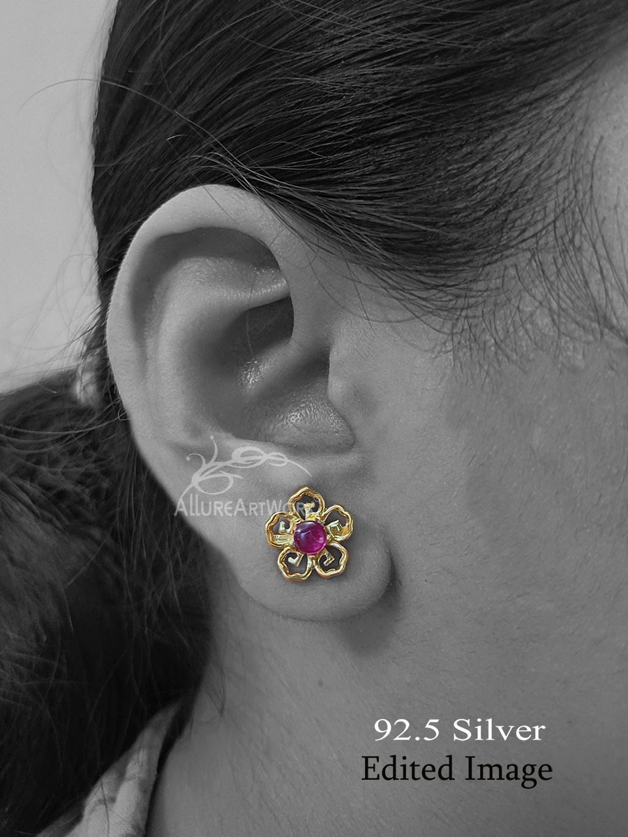 Pahi Silver Earrings(dark pink)