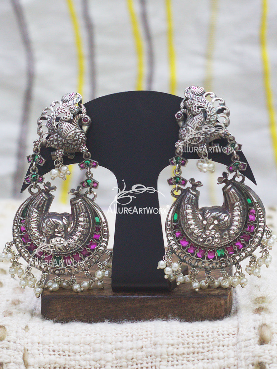 Peacock Earrings(dark pink-green)