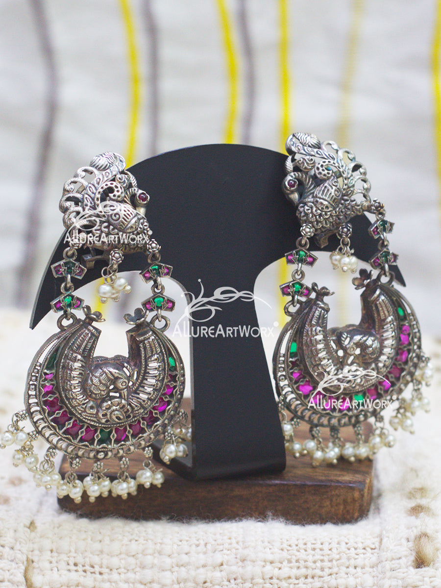 Peacock Earrings(dark pink-green)