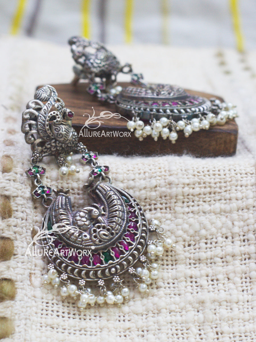 Peacock Earrings(dark pink-green)