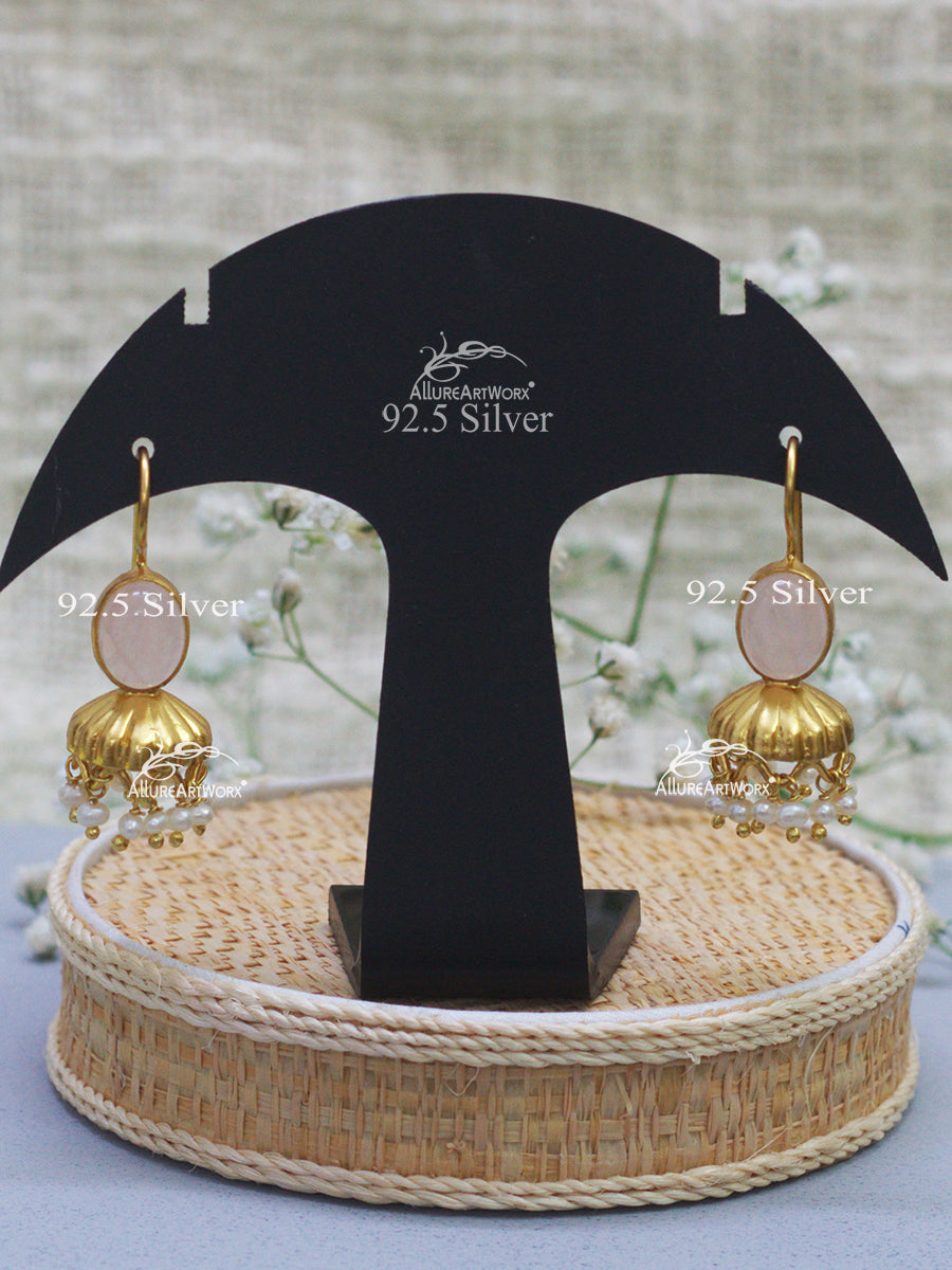 Rosequartz Silver Jhumkis