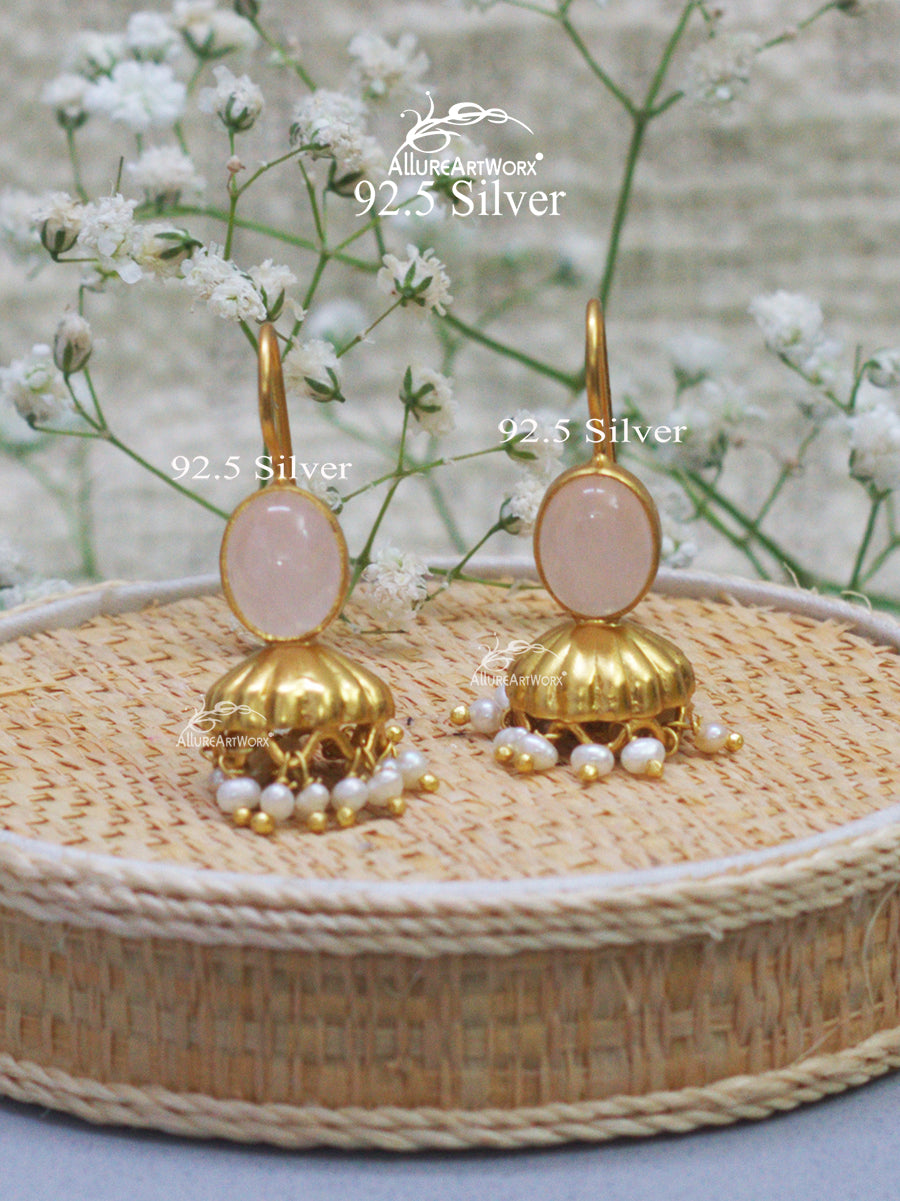 Rosequartz Silver Jhumkis