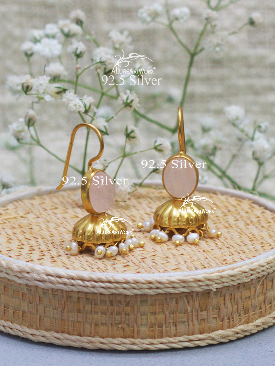 Rosequartz Silver Jhumkis