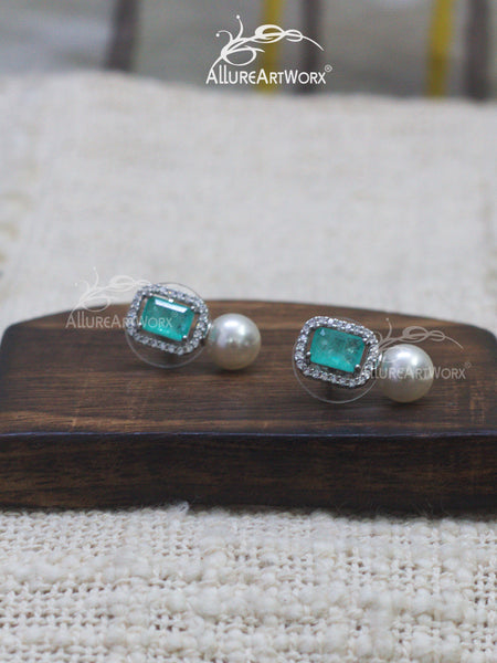 Pearl Earrings(bluish sea green)