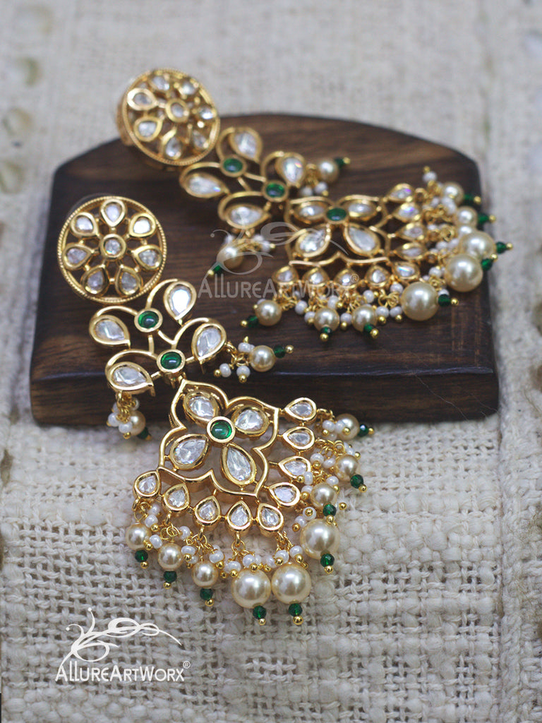 Long Kundan Earrings – dark pink dark green – nafj.in (Wholesale)