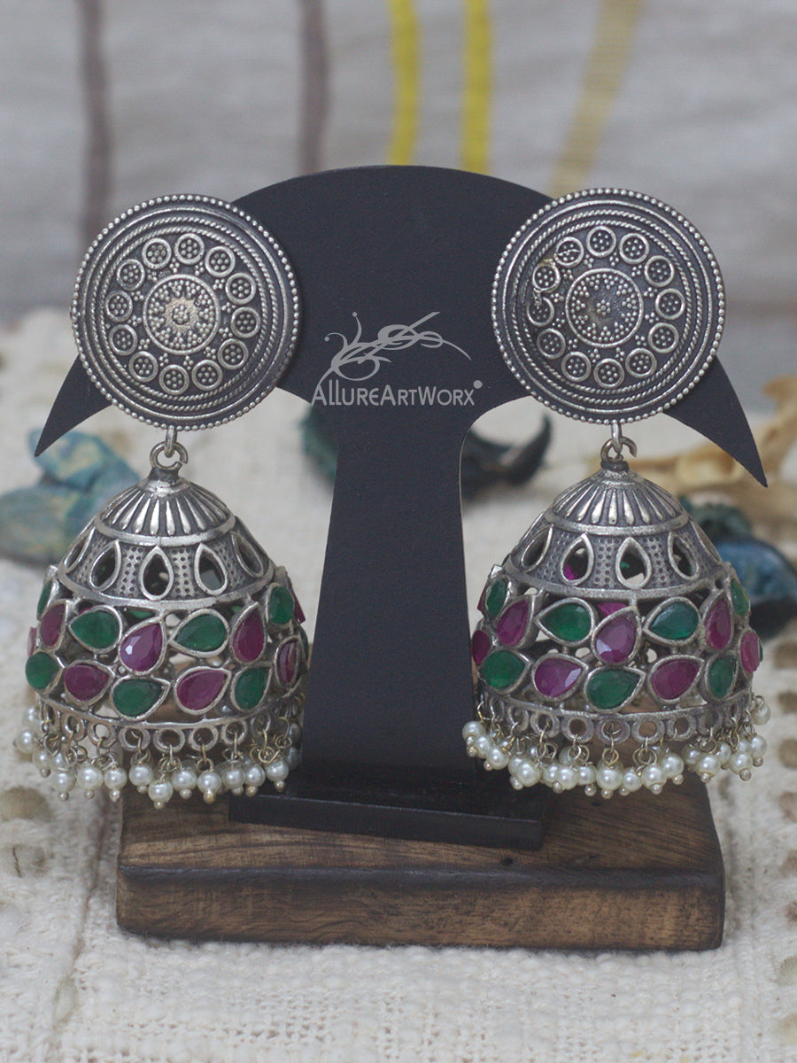 Traditional Earrings(dark pink-green-big)