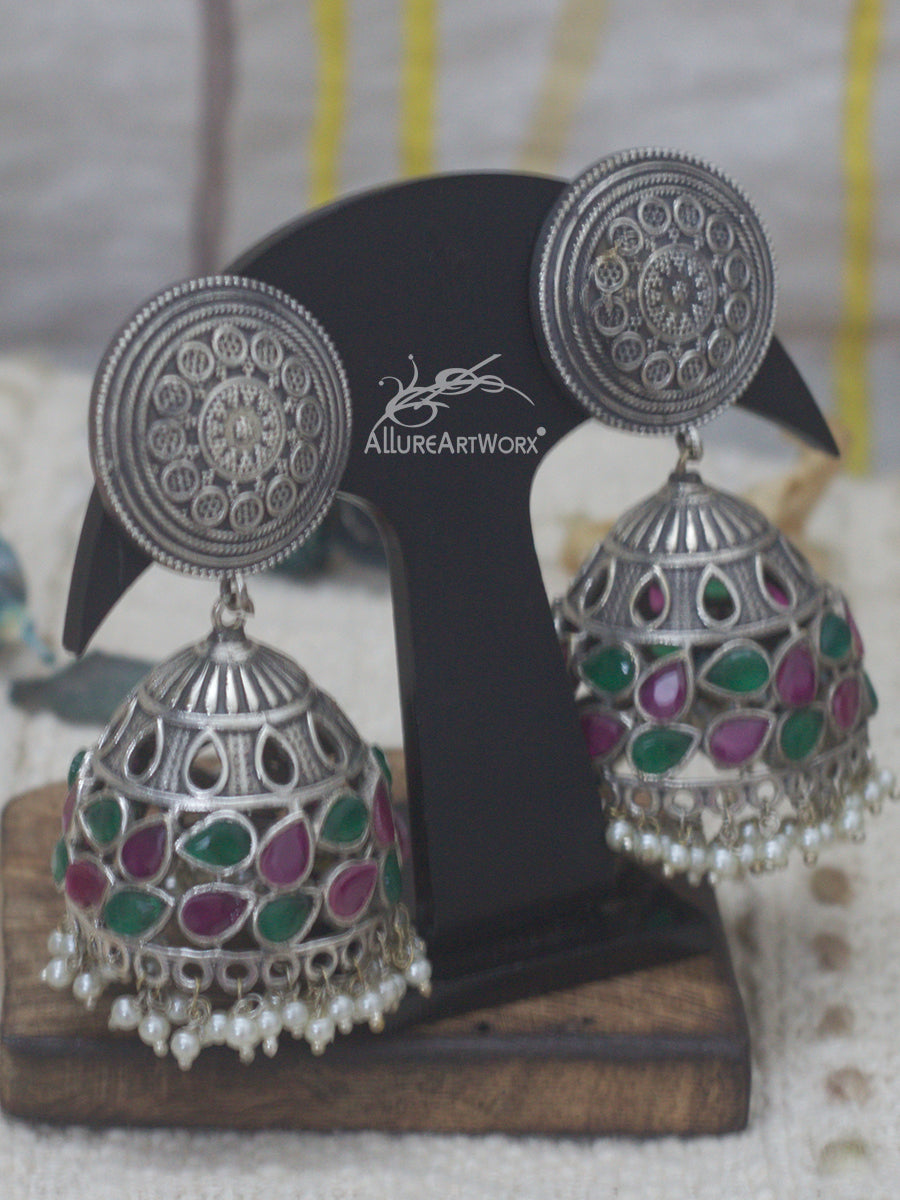 Traditional Earrings(dark pink-green-big)