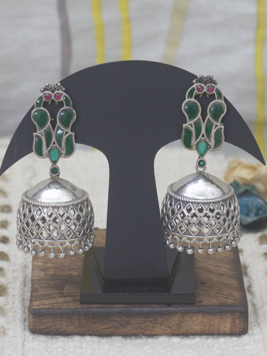 Cutwork Jhumkas(green-red)