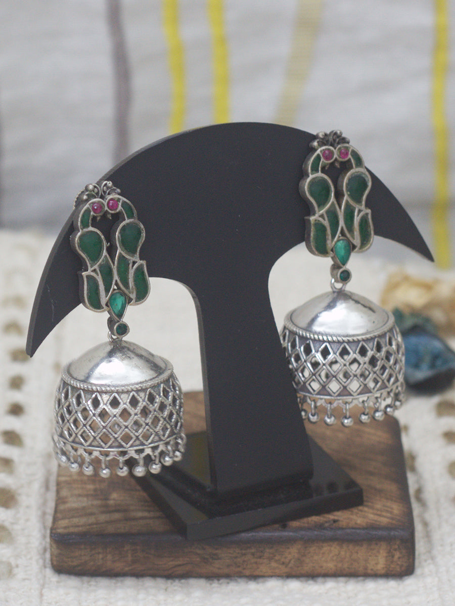 Cutwork Jhumkas(green-red)