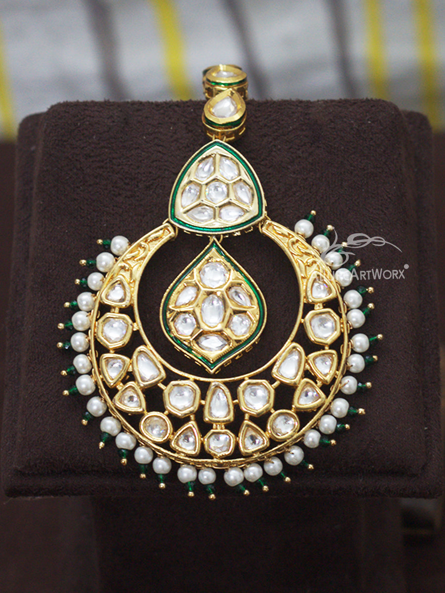 Kundan Maangtika(white-green)