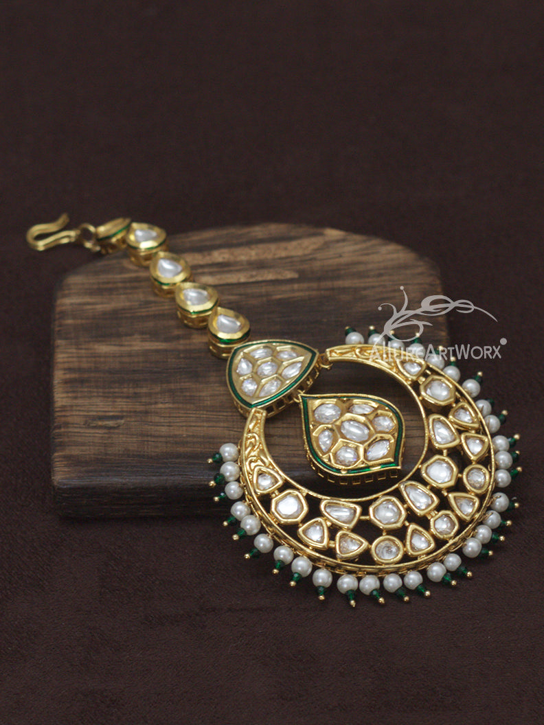 Kundan Maangtika(white-green)