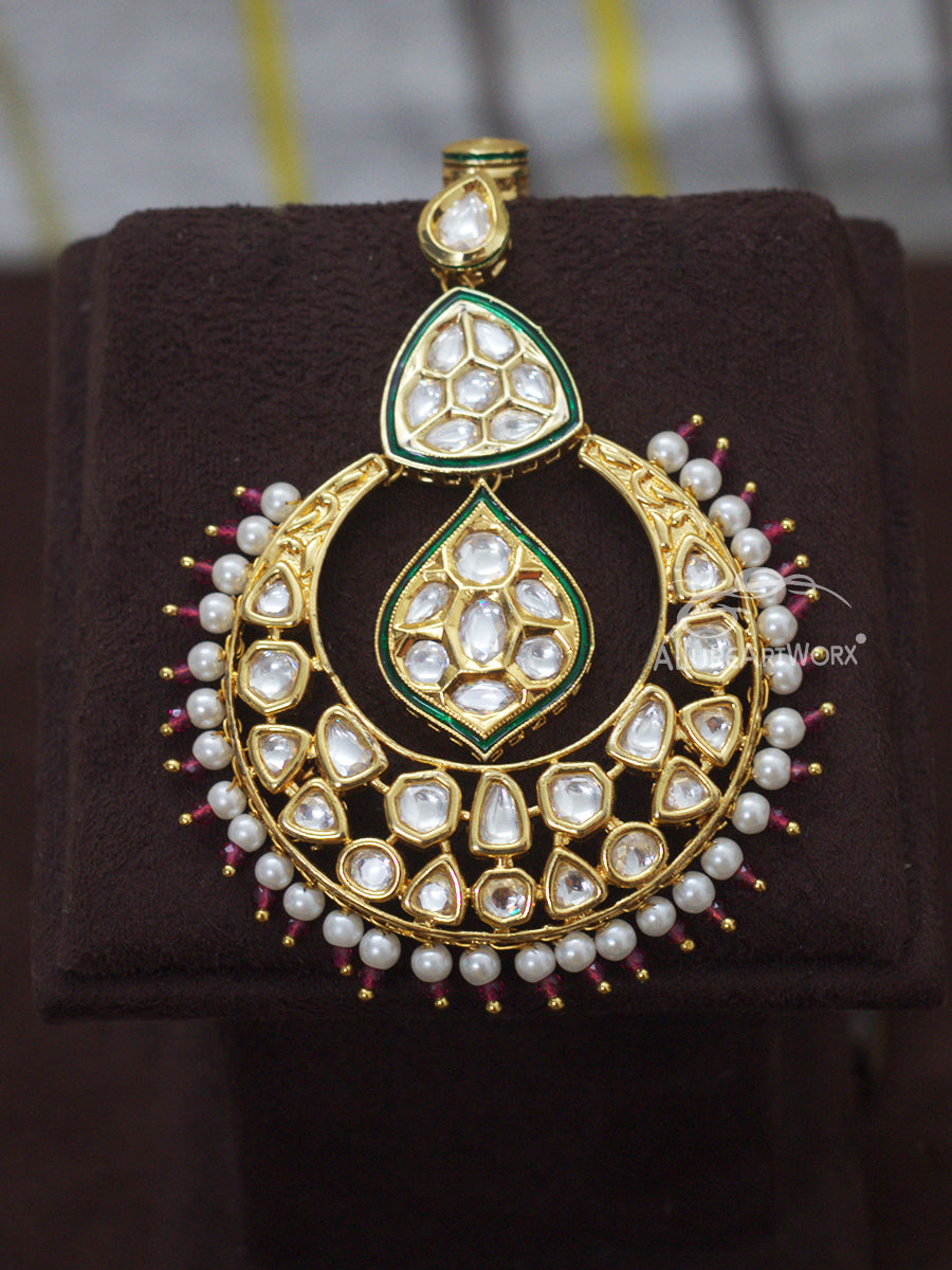 Kundan Maangtika(pink-green)