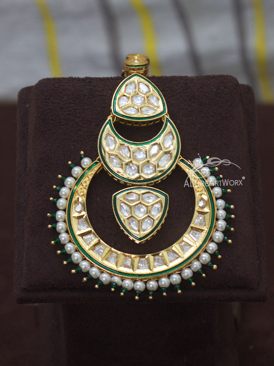 Kundan Maangtika(white-green)