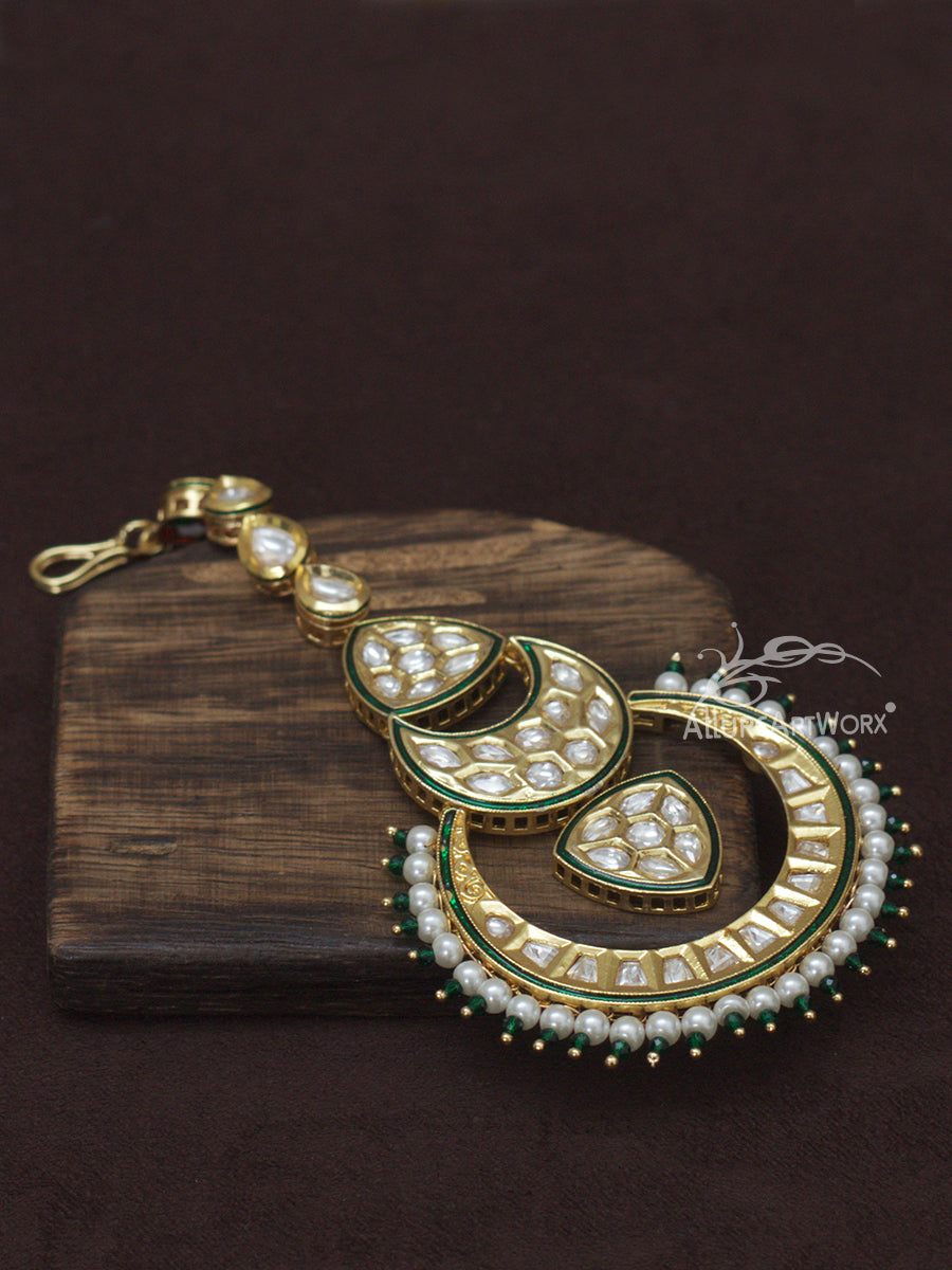 Kundan Maangtika(white-green)