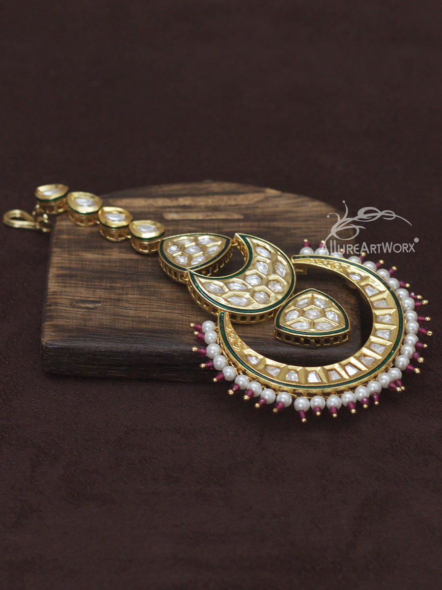 Kundan Maangtika(pink-green)