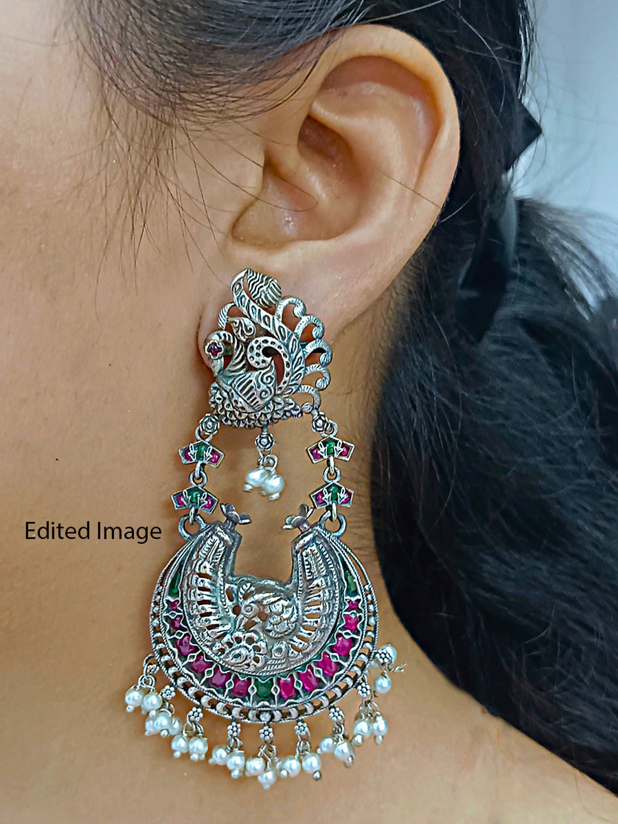 Peacock Earrings(dark pink-green)