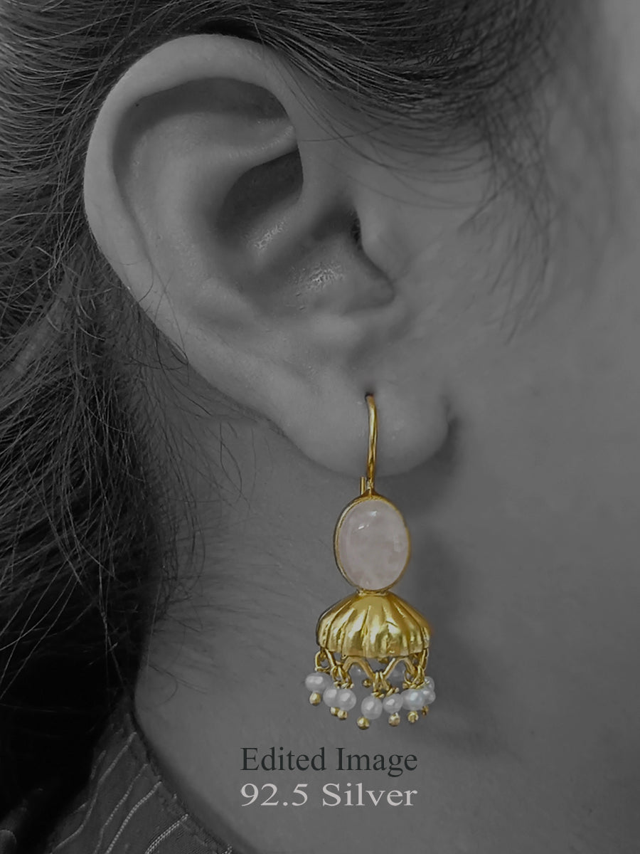 Rosequartz Silver Jhumkis